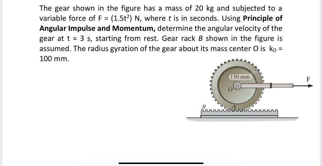 Solved The gear shown in the figure has a mass of 20 kg and | Chegg.com