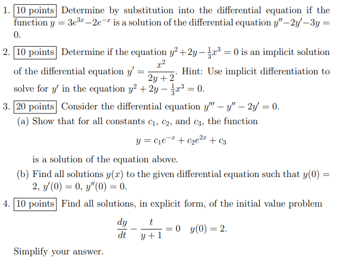 Solved = = 1. 10 points Determine by substitution into the | Chegg.com