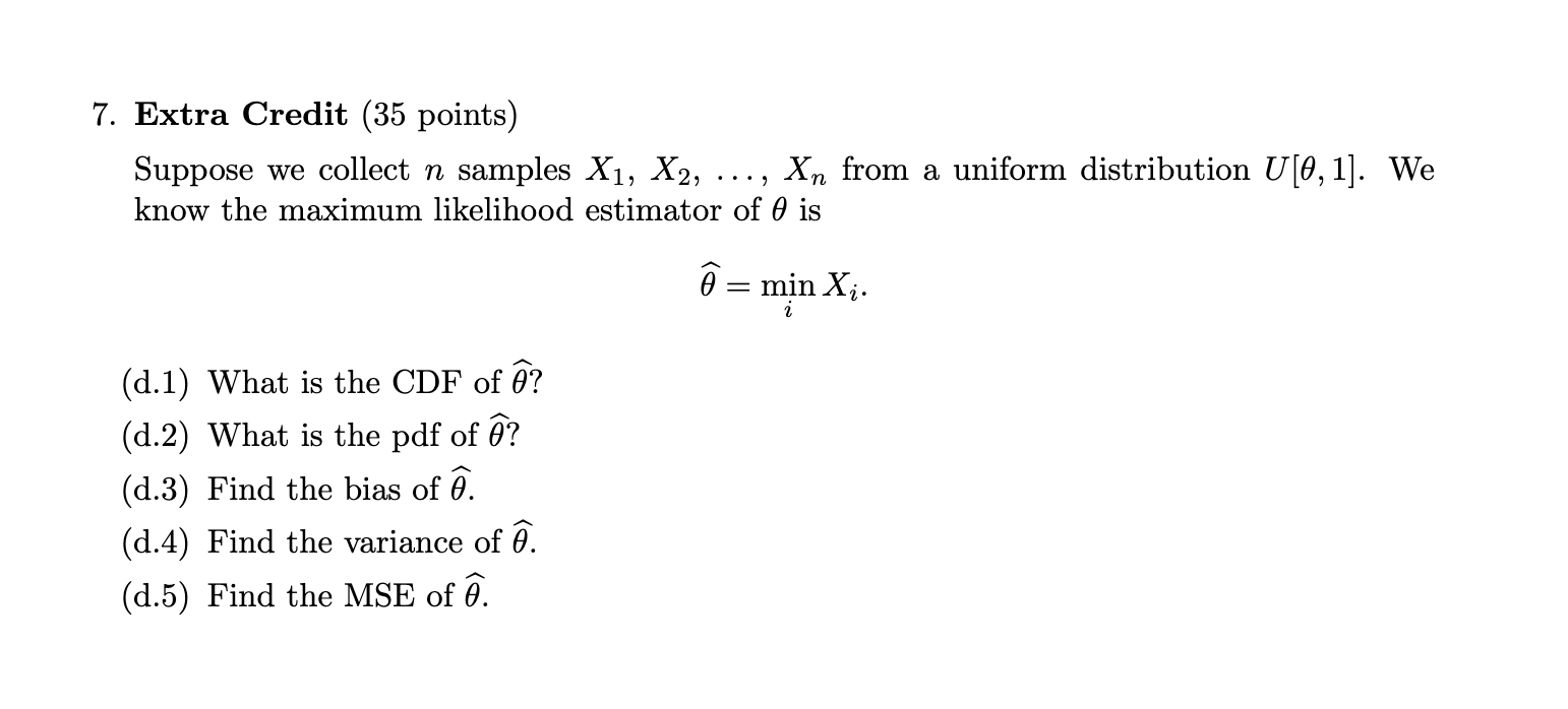 Solved 7 Extra Credit 35 Points Suppose We Collect N S Chegg Com
