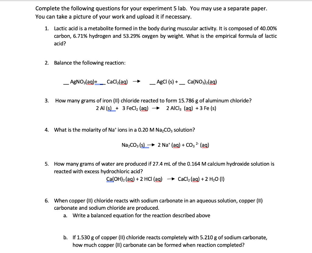 Solved Complete the following questions for your experiment | Chegg.com