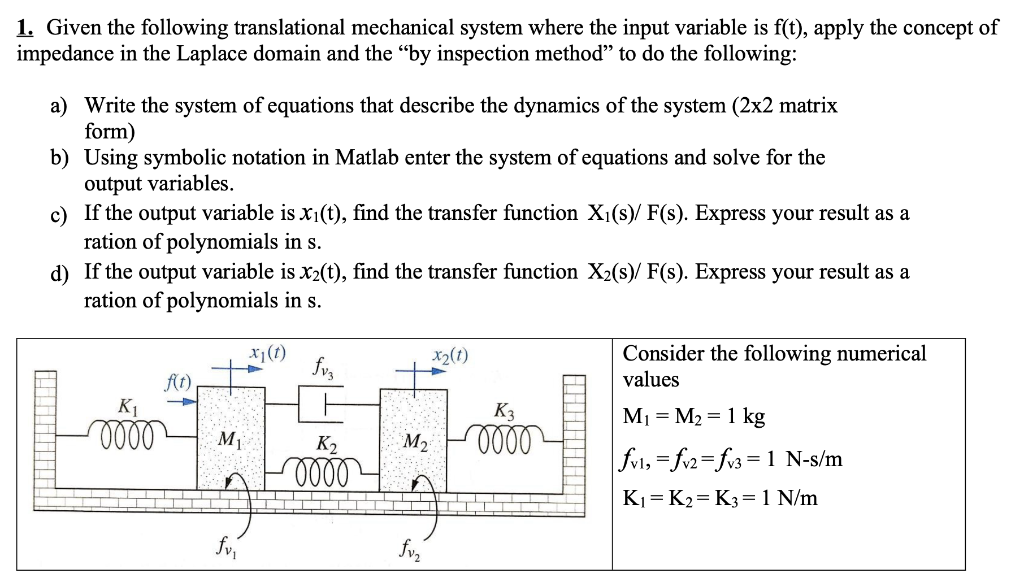 Solved 1. Given The Following Translational Mechanical | Chegg.com