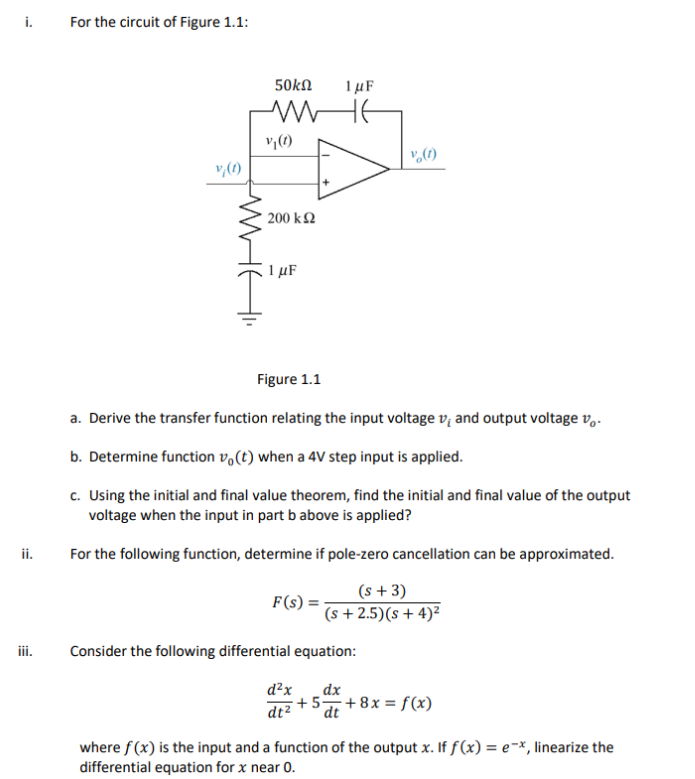Solved i. For the circuit of Figure 1.1: 50kΩ 1 μF ME Vj (1) | Chegg.com