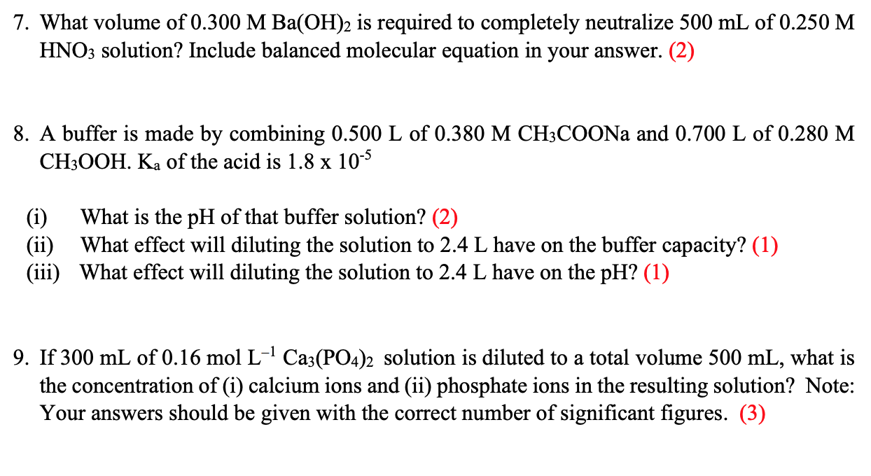 Solved 7 What Volume Of 0 300 M Ba Oh 2 Is Required To C Chegg Com