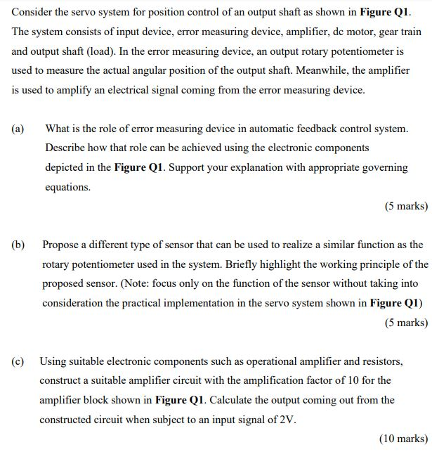 Solved Consider the servo system for position control of an | Chegg.com