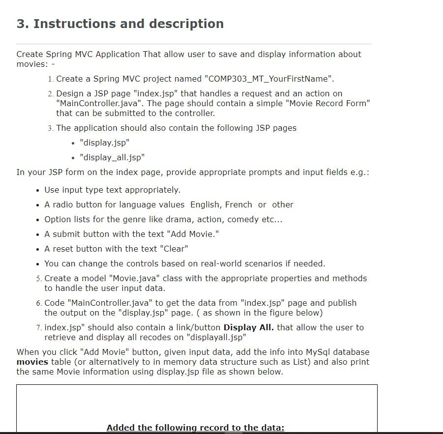 Solved 3. Instructions and description Create Spring MVC 