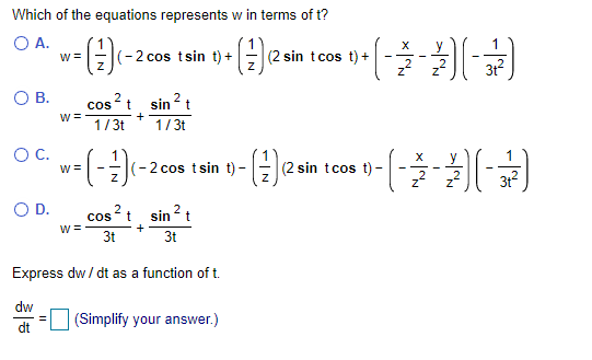 Solved (a) Express dw/ dt as a function of t, both by using | Chegg.com