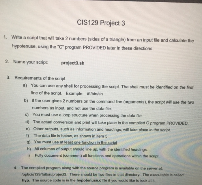 Solved CIS129 Project 3 1. Write a script that will take 2 | Chegg.com