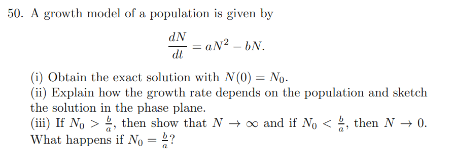 Solved 50. A growth model of a population is given by | Chegg.com