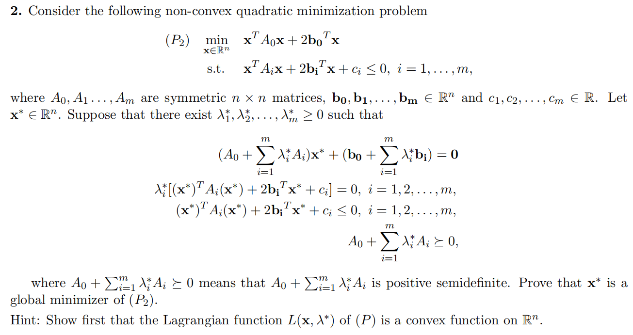 2. Consider the following non-convex quadratic | Chegg.com