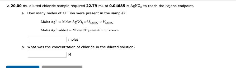 Solved 20.00 mL diluted chloride sample required 22.79 mL of | Chegg.com