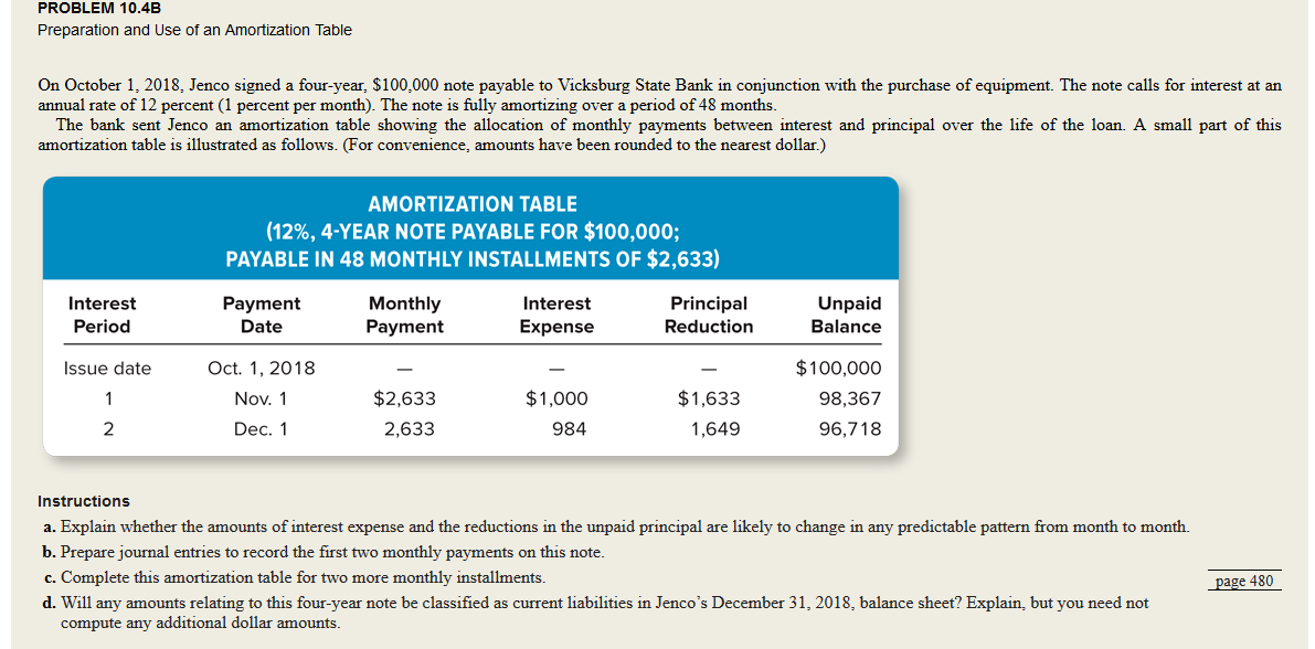 Solved PROBLEM 10.4B Preparation and Use of an Amortization | Chegg.com