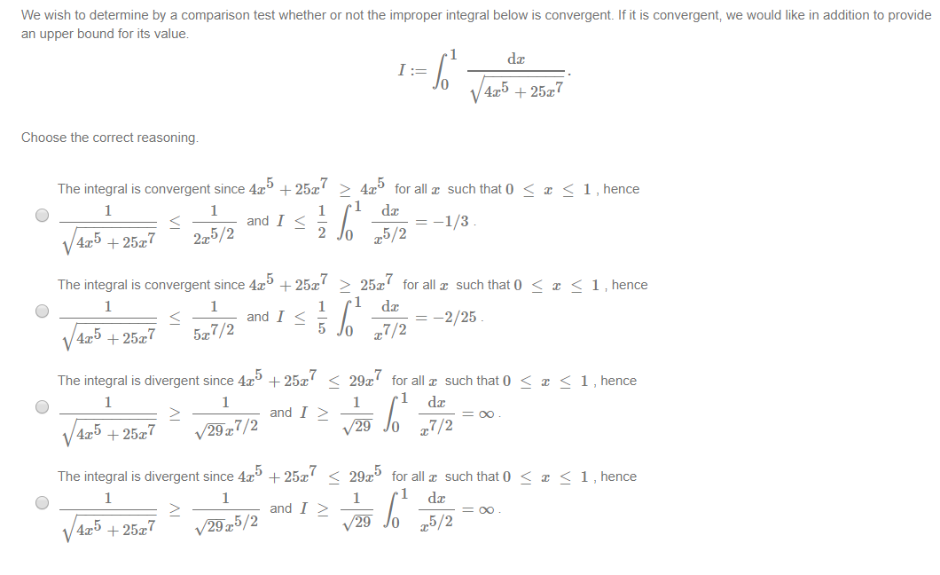 Solved We wish to determine by a comparison test whether or | Chegg.com