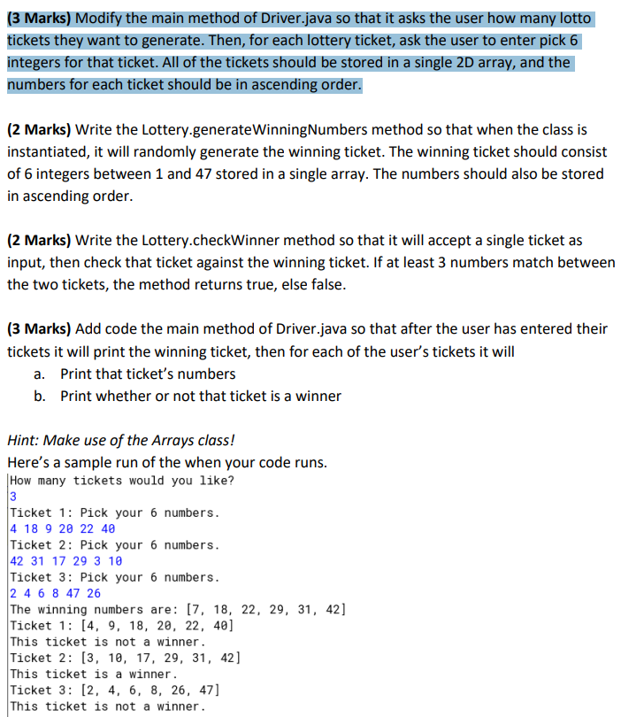 Solved (3 Marks) Modify the main method of Driver.java so | Chegg.com