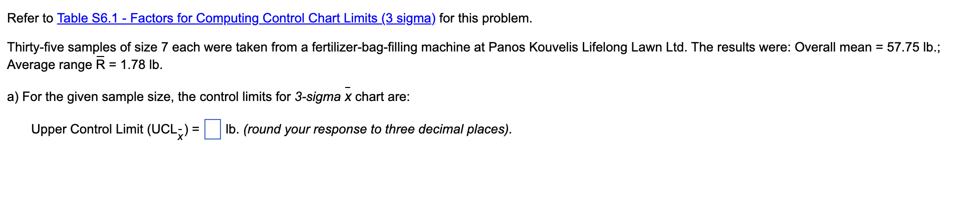 Solved Refer To Table 56.1 - Factors For Computing Control 