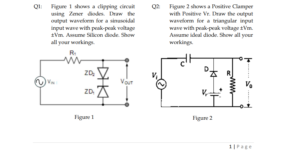 Solved Q1: Figure 1 shows a clipping circuit Q2: Figure 2 | Chegg.com