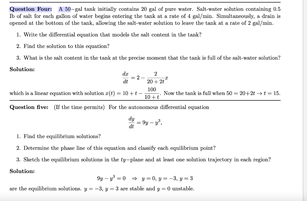 Solved Question Four A 50 gal Tank Initially Contains 20 Chegg