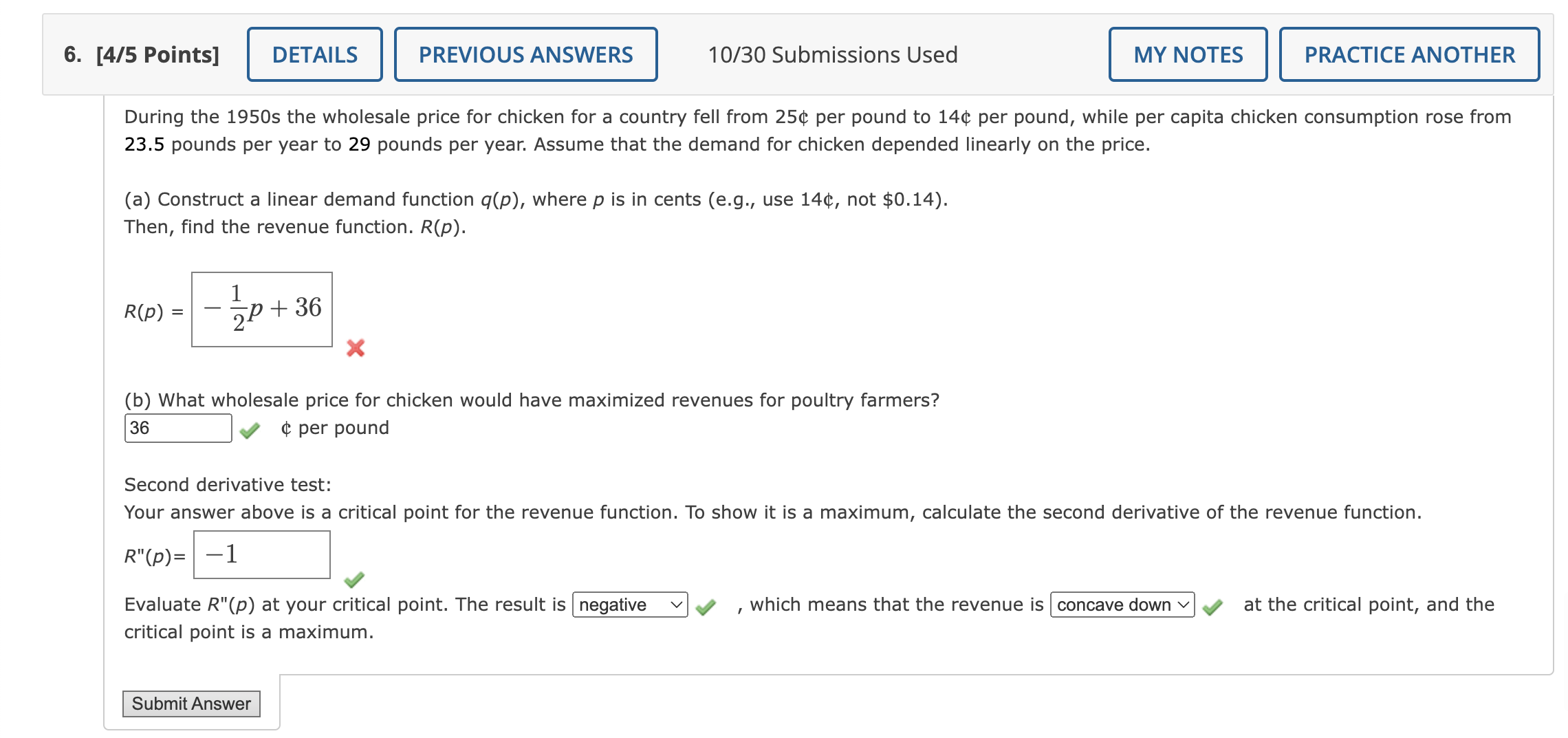 Solved During the 1950 s the wholesale price for chicken for