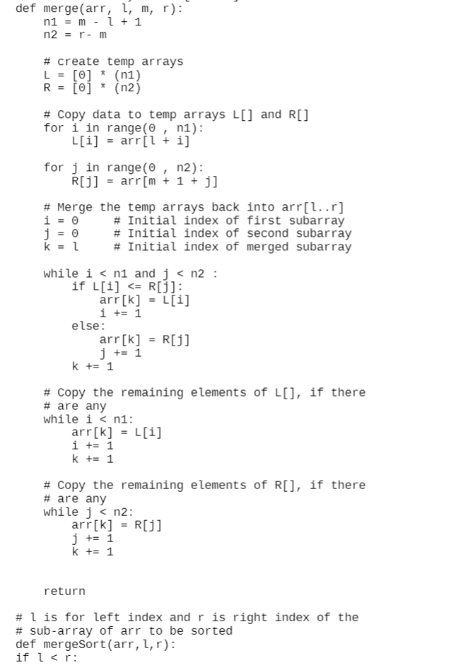 Solved Def Merge Arr L M R N1 M 1 1 N2 R M Chegg Com