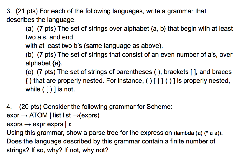 Solved 3. (21 pts) For each of the following languages, | Chegg.com