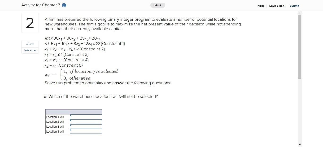 Solved Activity for Chapter 7 6 Saved Help Save & Exit | Chegg.com