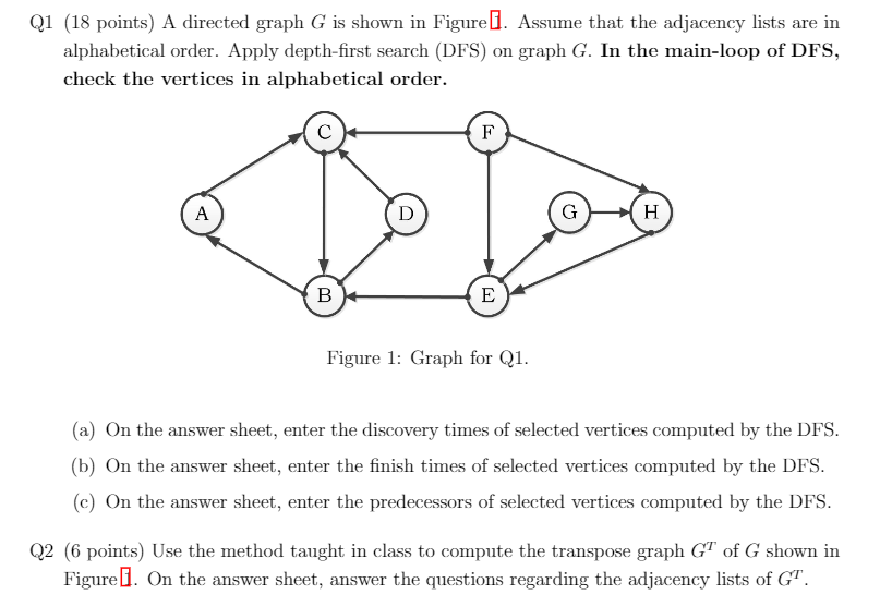 Solved Q1 (18 Points) A Directed Graph G Is Shown In Figure | Chegg.com