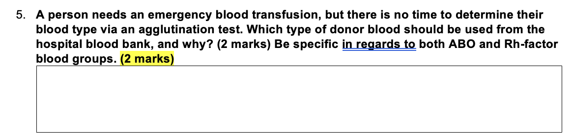 Solved A person needs an emergency blood transfusion, but | Chegg.com