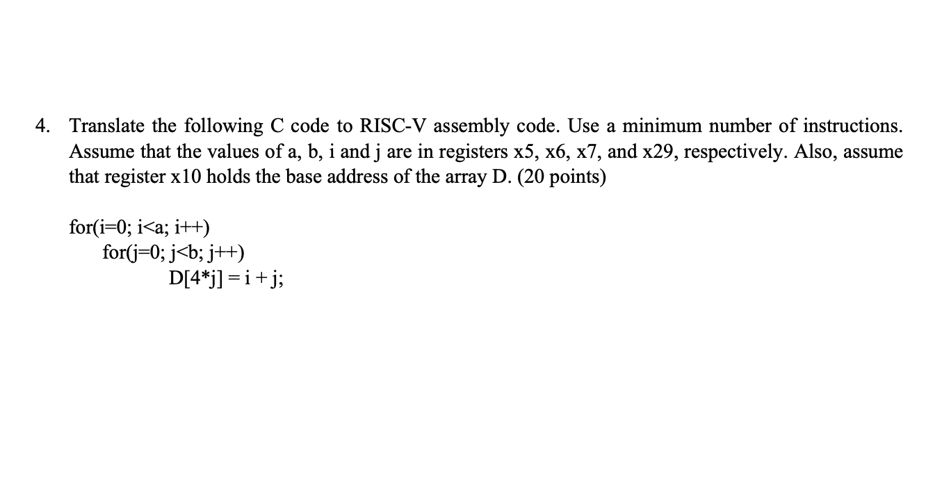 Solved 4. Translate The Following C Code To RISC-V Assembly | Chegg.com