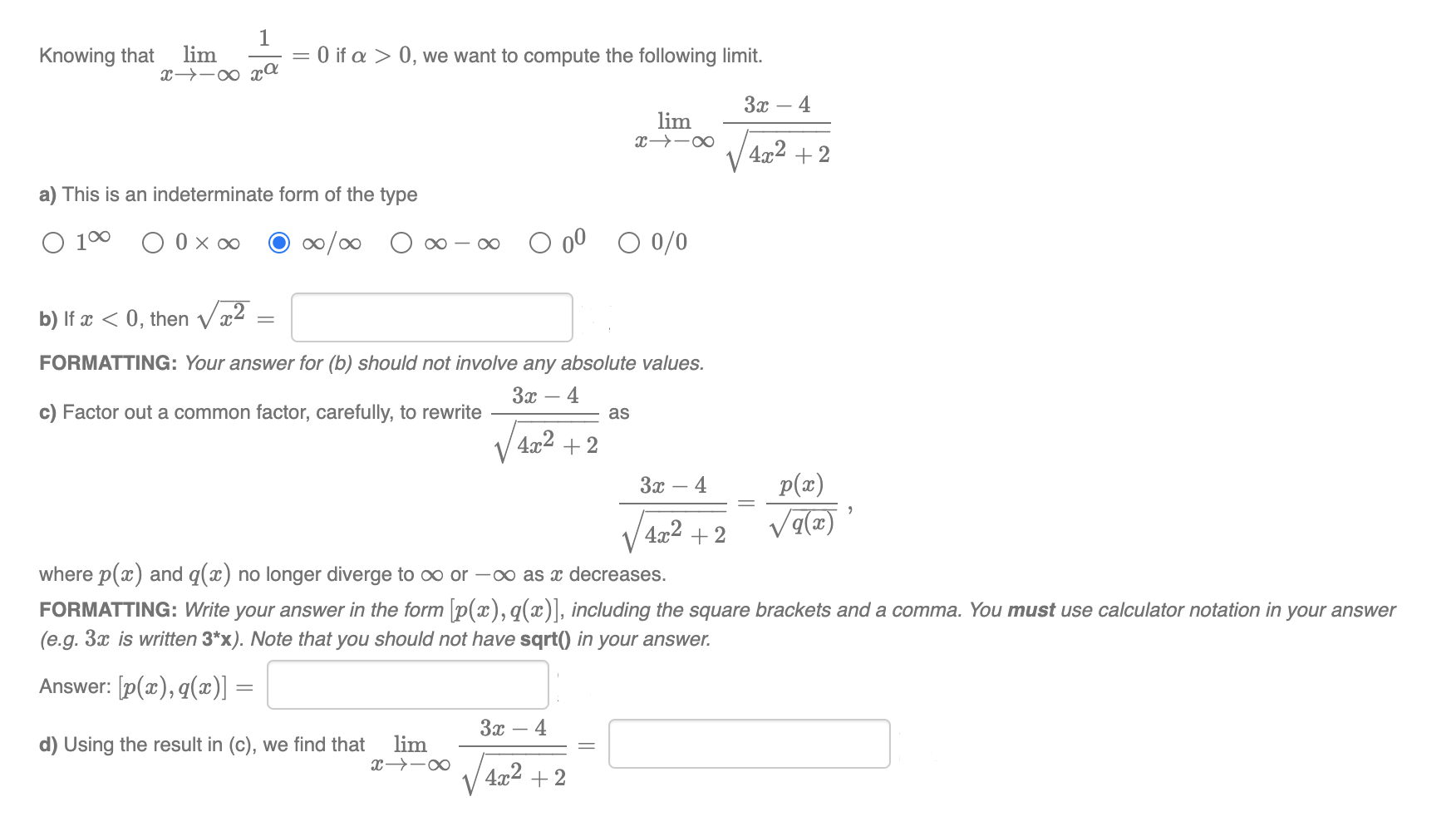 Solved Knowing That Limx→−∞xα10 If α0 We Want To Compute 4633