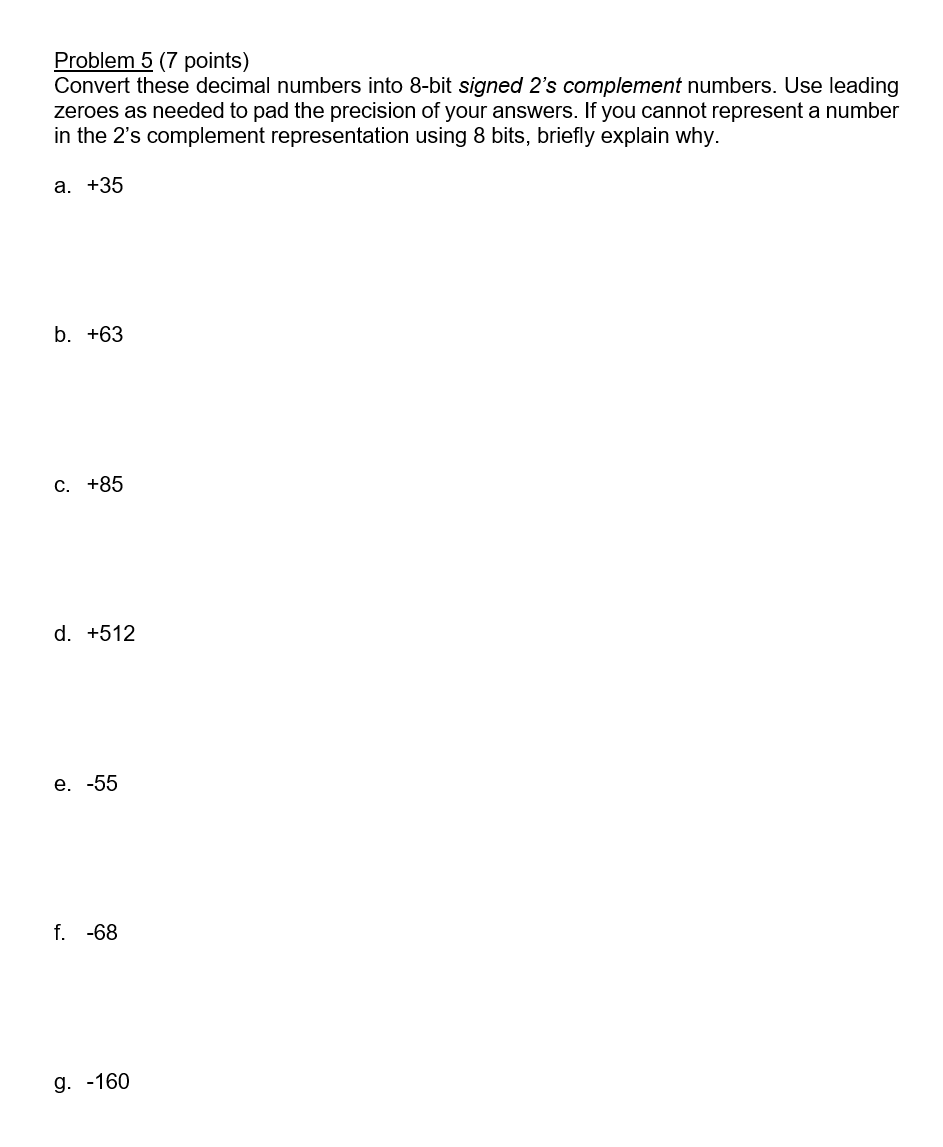 Solved Problem 5 (7 points) Convert these decimal numbers | Chegg.com