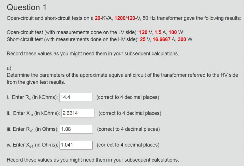 Solved Question Open Circuit And Short Circuit Tests On A Chegg Com