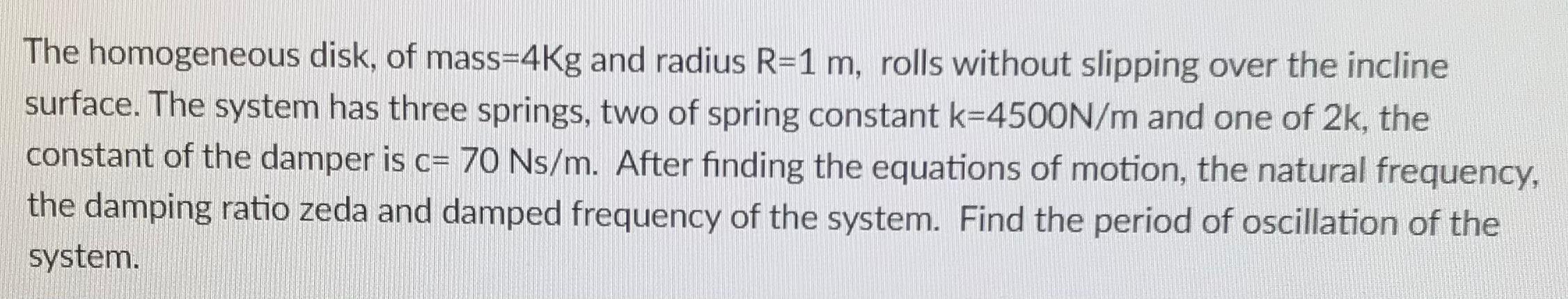 Solved The Homogeneous Disk Of Mass 4kg And Radius R 1 M