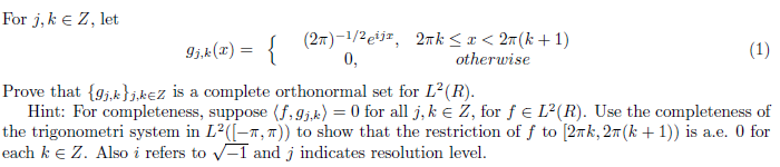 Solved For j, k e Z, let 9j,x(x) = { (27)-1/2elja, 2nk Su