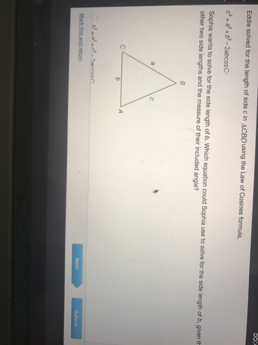 Solved Eddie solved for the length of side c in Delta CBD | Chegg.com