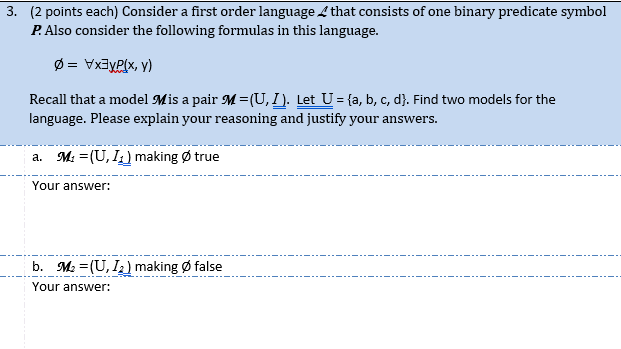 Solved 3. (2 points each) Consider a first order language | Chegg.com