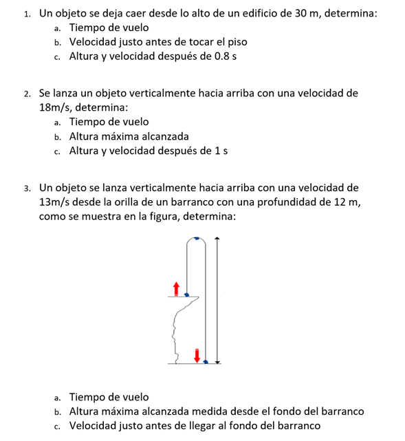 Solved 1. Un objeto se deja caer desde lo alto de un | Chegg.com