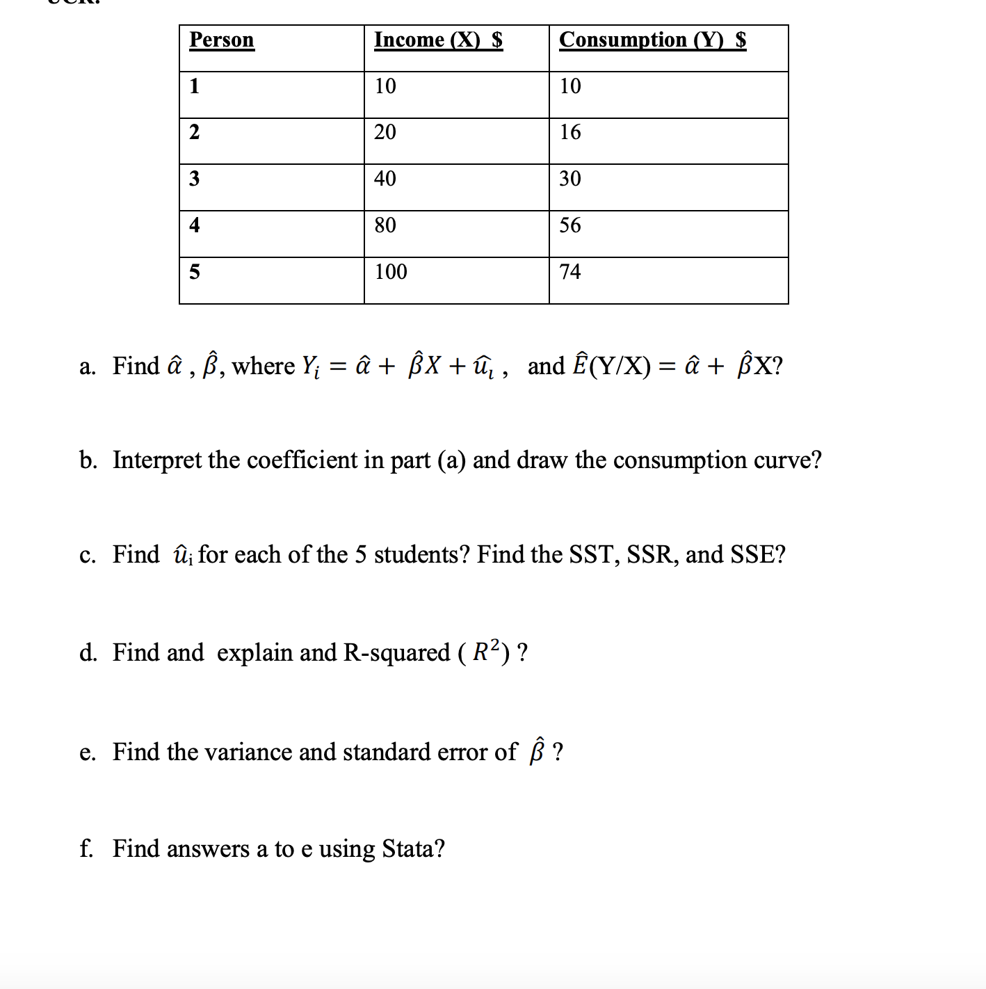 Solved Person Income X Consumption Y 10 10 2 1 Chegg Com