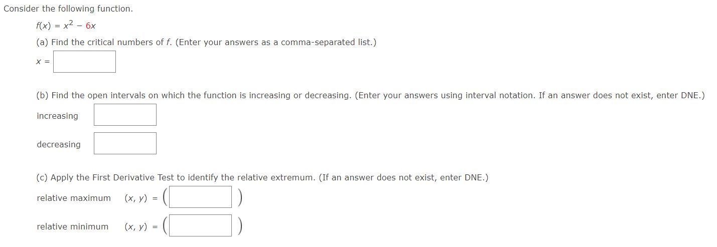 Solved Consider the following function. f(x) = x2 - 6x (a) | Chegg.com