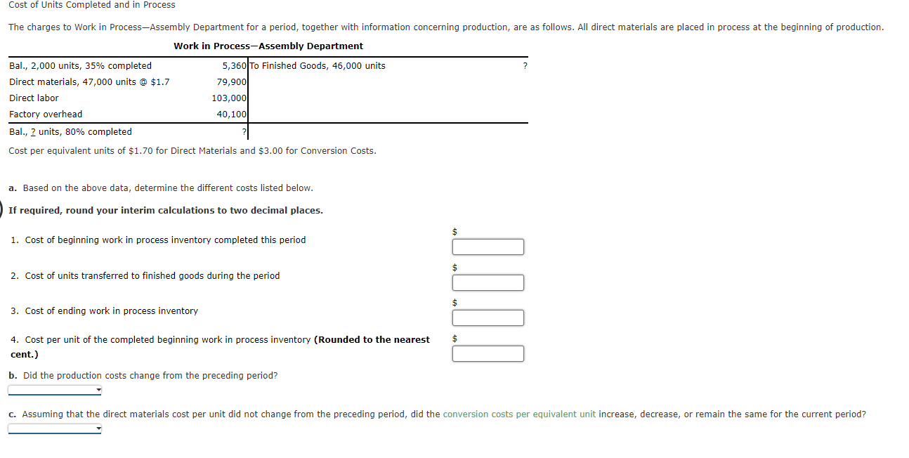 Solved Cost of Units Completed and in Process Work in | Chegg.com