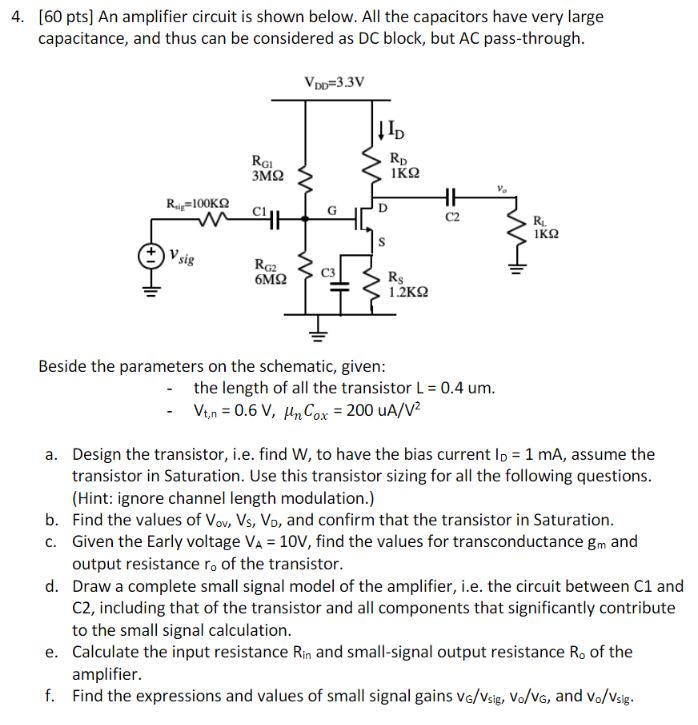 Solved [60 pts] An amplifier circuit is shown below. All the | Chegg.com