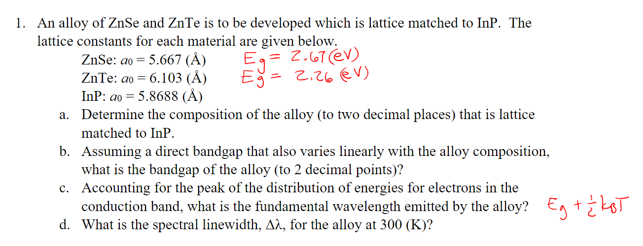 Solved = Eg 1. An alloy of ZnSe and ZnTe is to be developed | Chegg.com