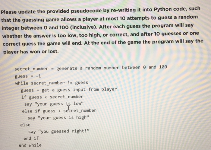 Higher/Lower Game Python Pseudocode