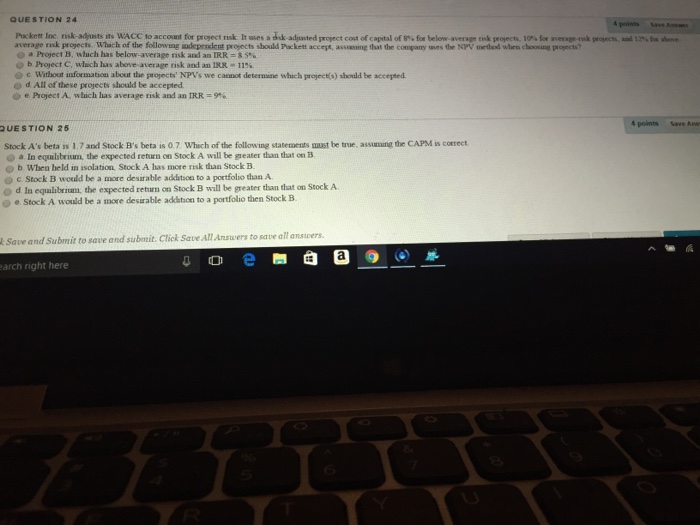 Solved Stock A's beta is 1.7 and Stock B's beta is 0.7.