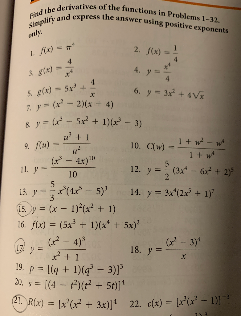 Solved Rivatives Of The Functions In Problems 1 32 Expre Chegg Com