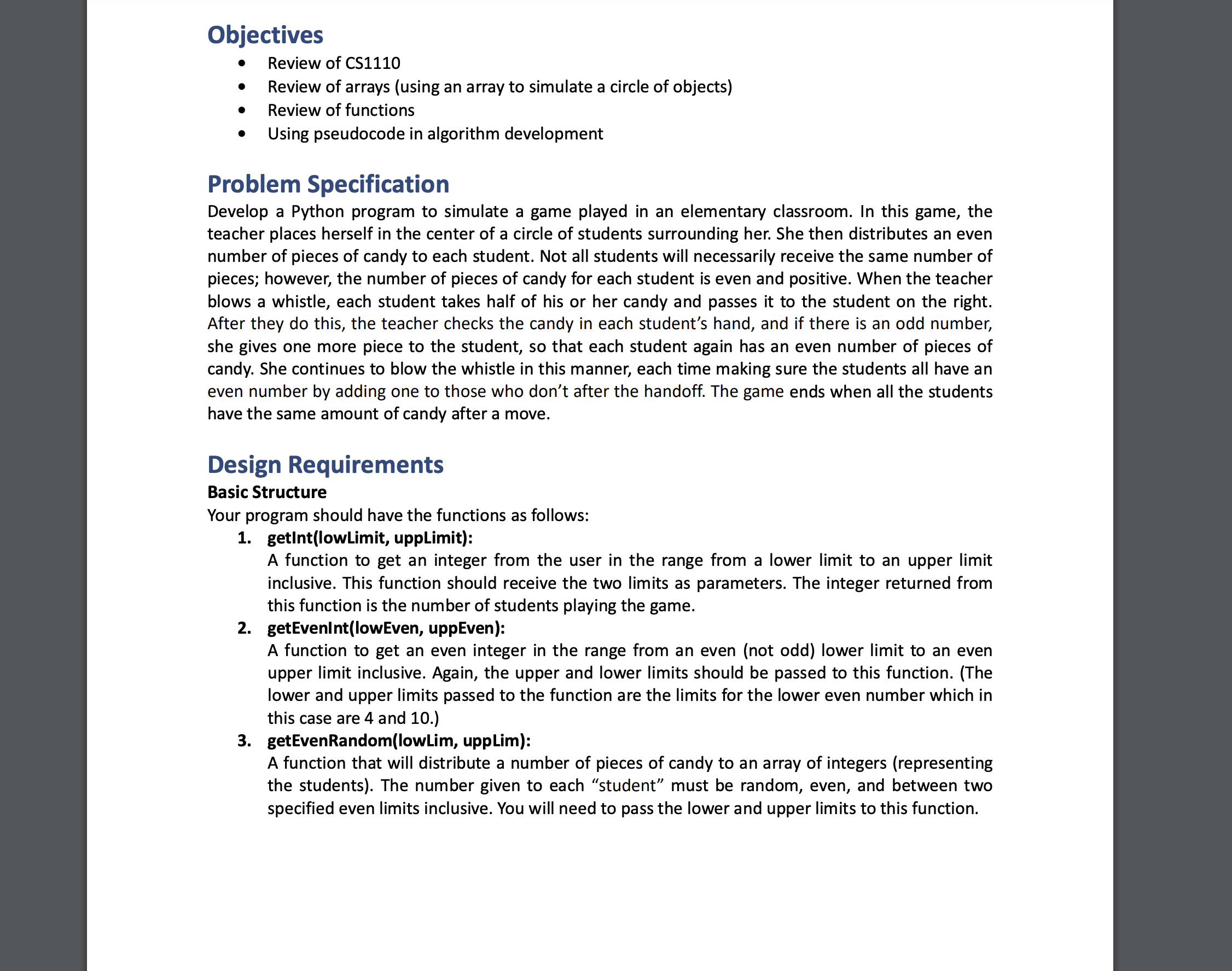 Solved Objectives Review of CS1110 Review of arrays (using | Chegg.com
