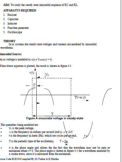 Solved AIM: To study the steady state sinusoidal response of | Chegg.com