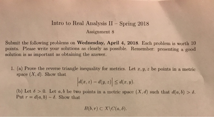 Solved Intro to Real Analysis II Spring 2018 Assignment 8 | Chegg.com