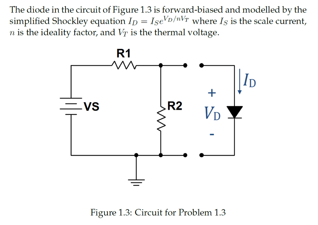 Solved The diode in the circuit of Figure 1.3 is
