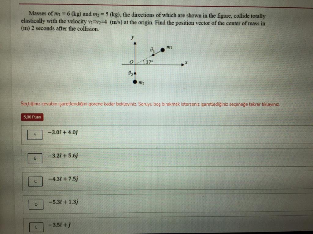 Solved Masses of m= 6 (kg) and m2 = 5 (kg), the directions