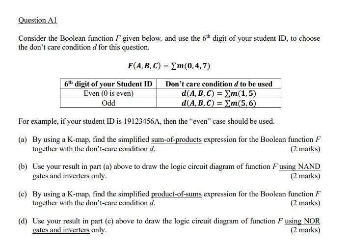 Solved Question Al Consider the Boolean function F given | Chegg.com
