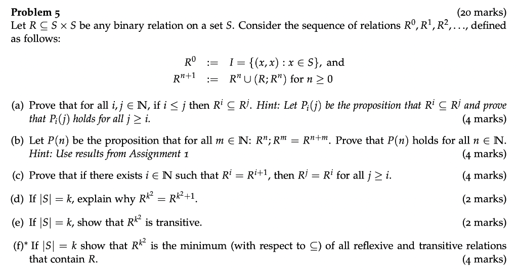 Solved Problem 5 (20 Marks) Let R⊆S×S Be Any Binary Relation | Chegg.com